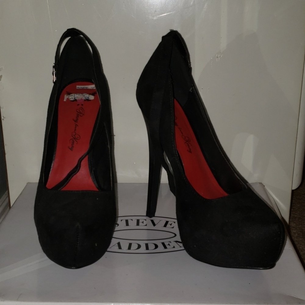 Tall black heels w/ankle strap